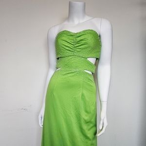 Vintage Lime Green Beaded Prom Dress Stapless With Padding
